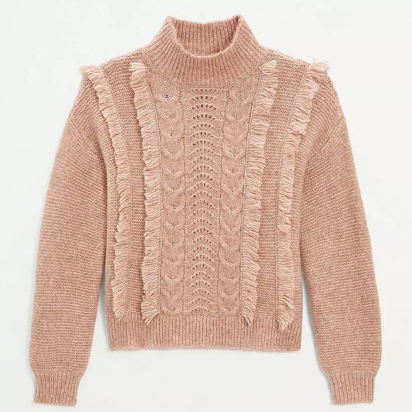LOFT Fringe Cable Knit Sweater Tan Beige XL - Picture 4 of 10